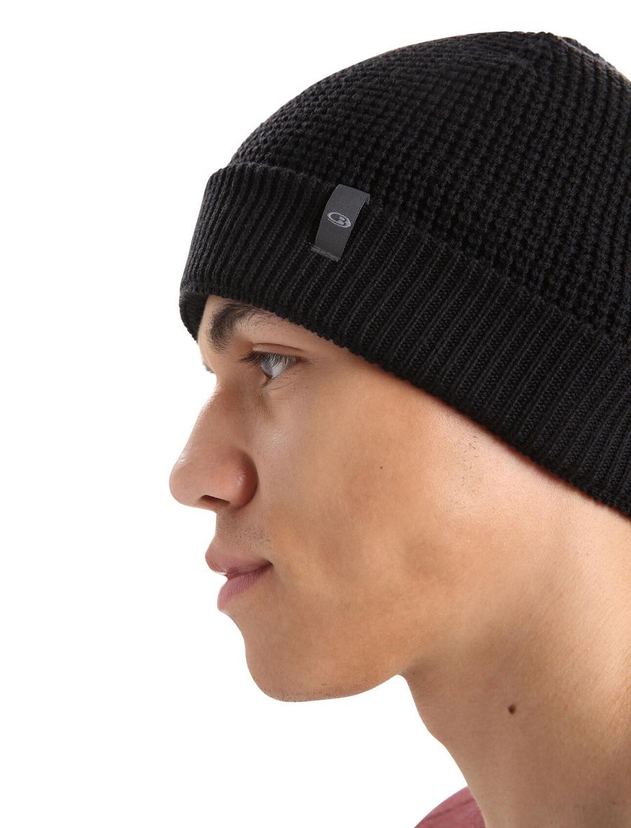 Men's Icebreaker Unisex Merino Feadan Slouch Beanie Hats Black | CA 1853RVDW